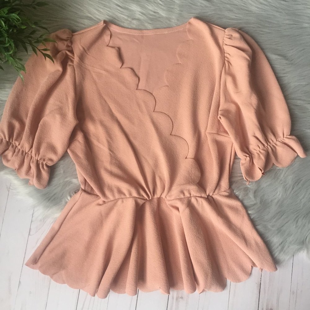 Verdusa Peplum Scalloped Wrap Blouse Medium